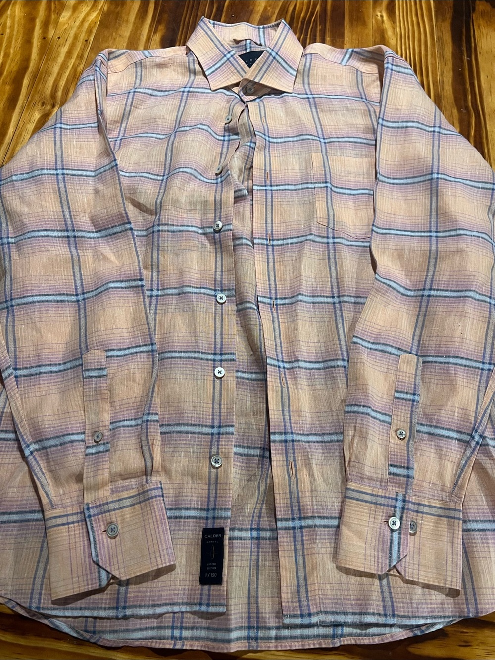 Men’s Plaid Button-Down Shirt in Pink and Blue